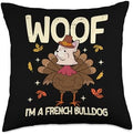 Thanksgiving Fake French Bulldog Thanksgiving Turkey Funny Throw Pillow by Unknown