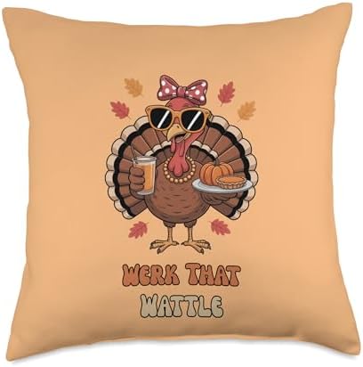 Werk That Wattle Coffee Bow Thanksgiving Turkey Pumpkin Pie Throw Pillow by Unknown