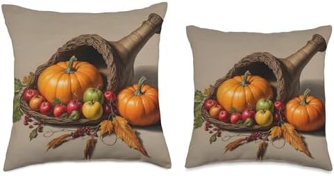 Thanksgiving Cornucopia Horn of Plenty Autumn Fall Leaves Throw Pillow - Image 3