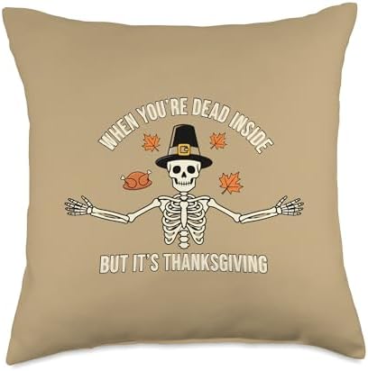 When You're Dead Inside But It's Thanksgiving - Funny Skull Throw Pillow by Unknown