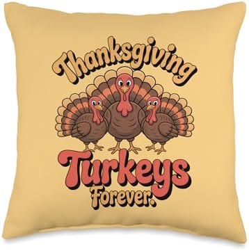 Thanksgiving Turkeys Forever Retro Design Throw Pillow by Unknown