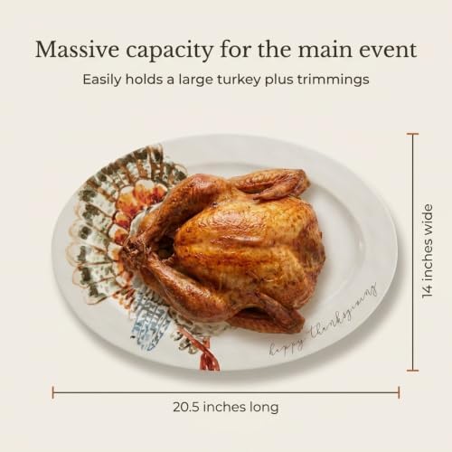 Mud Pie Turkey Platter, Large Thanksgiving Serving Platter, White Ceramic - Image 2