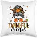 Thankful Nienie Thanksgiving Messy Bun One Thankful Nienie Leopard Messy Bun Thanksgiving Family Throw Pillow, 16x16, Multicolor by Unknown