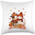 Cow with Boo Halloween Thanksgiving Fall Leaves Pumpkins Throw Pillow by Unknown