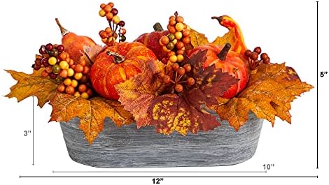 Nearly Natural 12" Fall Harvest Pumpkins and Berries Artificial Arrangement - Image 2