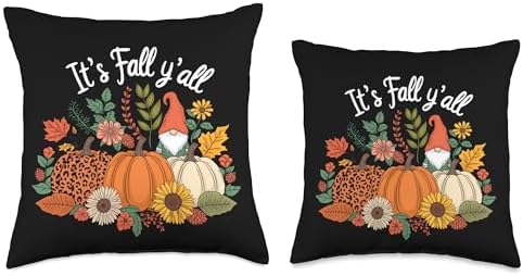 Fall Yall Thanksgiving Sunflower Gnome Funny Leopard Pumpkin Throw Pillow - Image 3