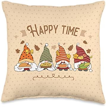 Thanksgiving, autumn fall funny gnomes, Harvest Festival Throw Pillow by Unknown