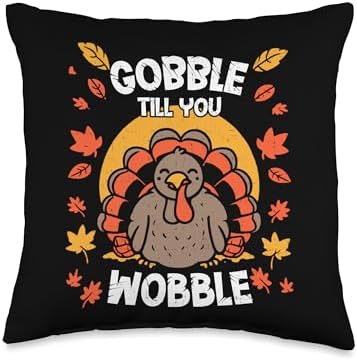Gobble Till You Wobble Funny Thanksgiving Family Matching Throw Pillow by Unknown