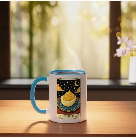 The Deviled Egg Tarot Card Ceramic Mug, Blue/White, 11oz - Image 3