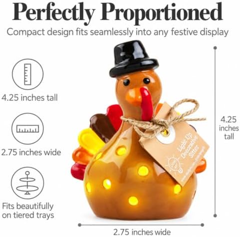 Mud Pie Light Up Turkey Sitter, Ceramic Thanksgiving Table Decor with LED - Image 6