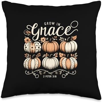 Grow in Grace Pumpkins Fall Thanksgiving Christian Religious Throw Pillow by Unknown