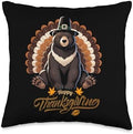 Funny Black Bear with Turkey Feathers Thanksgiving Throw Pillow by Unknown