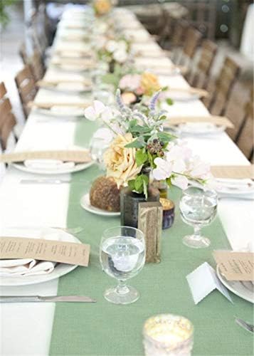 Light Green Burlap Table Runner 2 Packs Rustic Farmhouse Fabric 13x108 Inch - Image 2