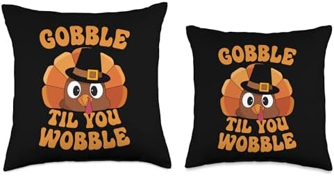 Gobble Til You Wobble Turkey Kids Funny Thanksgiving Throw Pillow - Image 3