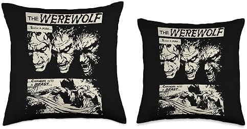 Man to Beast Halloween Vintage Horror Monsters Classic Movie Monster Horror Comic Werewolf Man Wolf Throw Pillow, 18x18, Multicolor