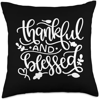 Thankful and Blessed Fall Thanksgiving Cute Happy Throw Pillow by Unknown
