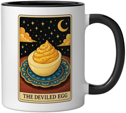 The Deviled Egg Tarot Card Ceramic Mug, Black/White, 11oz - Image 2