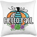 Hello Fall Pumpkin Patch Leopard Thanksgiving Halloween Fun Throw Pillow by Unknown