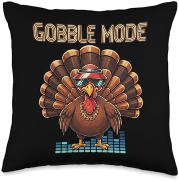 DJ Gobble Mode Turkey Thanksgiving Party Vibes Throw Pillow by Unknown