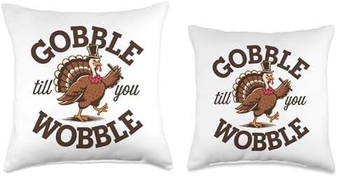 Gobble Till You Wobble, Funny Thanksgiving For Men Women Throw Pillow - Image 3