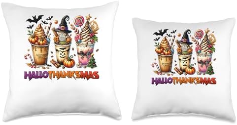 halloween thanksgiving christmas happy hallothanksmas coffee Throw Pillow - Image 3