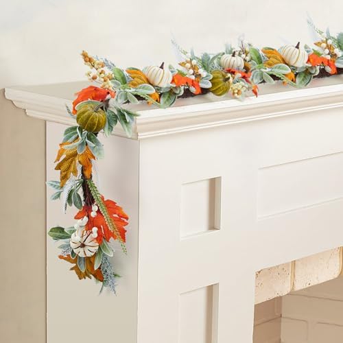 GarveeHome Fall Garland for Mantel, 6 ft Autumn Pumpkin Garland with Maple Leaves for Table Centerpiece Fall Thanksgiving Decorations Indoor Outdoor Fireplace Home Decor - Image 4