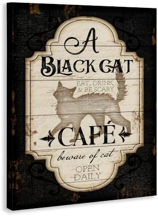 Black Cat Vintage Halloween, 16 x 20 Inch Canvas Wall Art