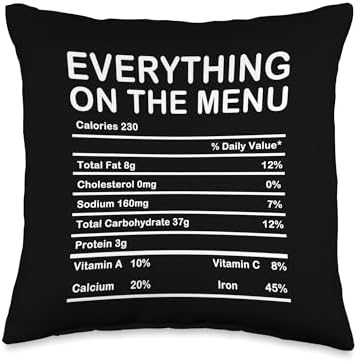 Everything On The Menu Nutrition Facts Funny Thanksgiving Throw Pillow by Unknown