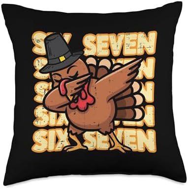 Thanksgiving Turkey Dab 67 Funny 6 7 Meme Boys Kids Youth Throw Pillow by Unknown