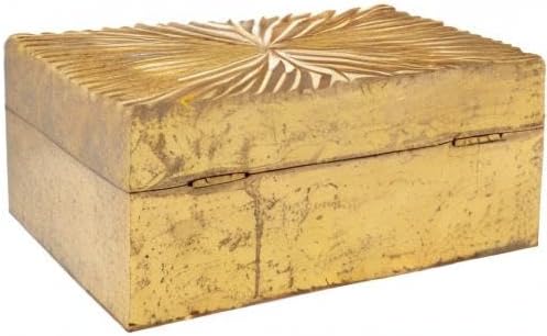 CosmoLiving by Cosmopolitan Wood Geometric Decorative Box Decorative Keepsake Boxes with Hinged Lid, Set of 2 Storage Boxes 10", 8"W, Gold