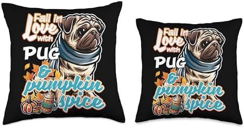 BCC Pug Shirts & Pugly Pugs Dog Lover Gifts Pug Dog Scarf Pumpkin Happy Thanksgiving Throw Pillow, 18x18, Multicolor - Image 3