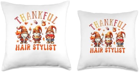 Thankful Hair Stylist Job Thanksgiving Three Gnomes Autumm Throw Pillow - Image 3