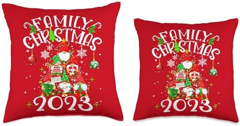 Family Happy Hallothanksmas Thanksgiving Christmas Christmas Tree 2023 Family Matching Outfits Team Gnomes Throw Pillow, 18x18, Multicolor - Image 3
