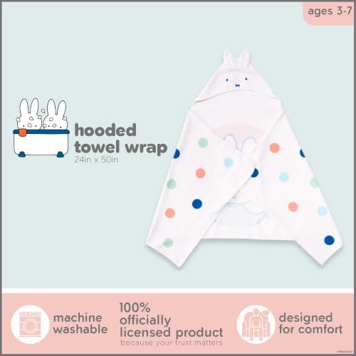 Miffy Kids Super Soft Bath/Pool/Beach Soft Cotton Terry Hooded Towel Wrap, 24 in x 50 in (Officially Licensed Product) By Franco