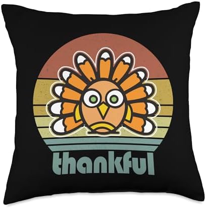 Thankful Turkey Thanksgiving Fall Season Autumn Retro Throw Pillow by Unknown