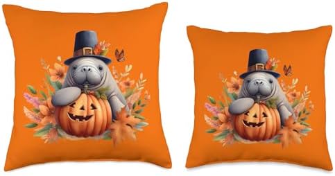Thanksgiving Manatee - Spend The Holidays with a Sea Cow Throw Pillow - Image 3