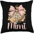 Mimi Thanksgiving Autumn Leopard Pumpkin Fall Cheetah Bow Throw Pillow by Unknown