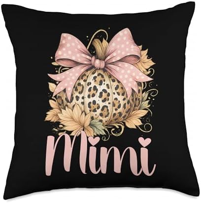 Mimi Thanksgiving Autumn Leopard Pumpkin Fall Cheetah Bow Throw Pillow by Unknown