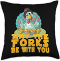 Cute Thanksgiving Turkey May The Forks Be with You Throw Pillow by Unknown