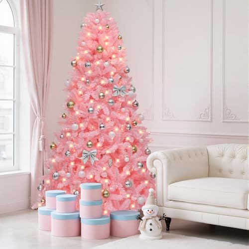 YITAHOME 6ft Prelit Pink Artificial Christmas Tree with Warm-White Lights by YITAHOME