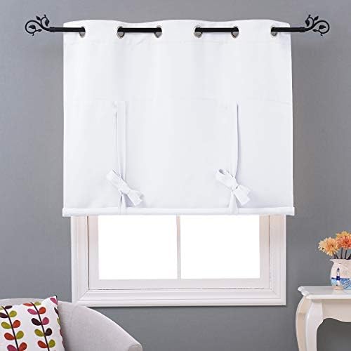 NICETOWN Roman Shades for Home Windows - Thermal Insulated Balloon Shade Blackout Curtain Tie Up Blind for Small Window/Kitchen (Grommet Top Panel, 46" W x 63" L, White) - Image 3