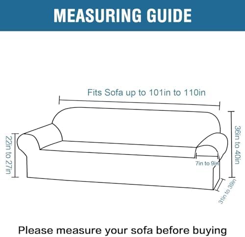 H.VERSAILTEX Stretch Sofa Covers for 3 Cushion Couch Covers Sofa Slipcovers for Living Room Feature Thick Checked Jacquard Fabric with Elastic Bottom(X-Large Sofa 101"-110" Wide, Porcelain White)