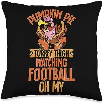 Turkey Fall Men Thanksgiving Design Thanksgiving Pumpkin Pie Turkey Thigh Watching Football Throw Pillow, 16x16, Multicolor by Unknown