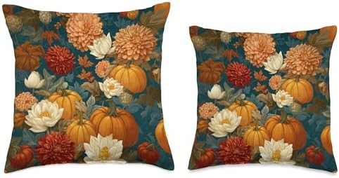 Vintage Autumn Flower Fall Pumpkin Thanksgiving Fall Themed Throw Pillow - Image 3