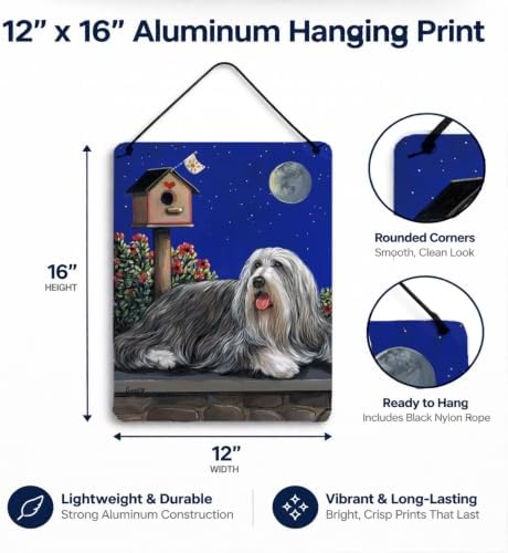 Caroline's Treasures PPP3018DS1216 Bearded Collie Moon Shine Wall or Door Hanging Prints Aluminum Metal Sign Kitchen Wall Bar Bathroom Plaque Home Decor Front Door Plaque, 12x16, Multicolor