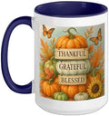 Thankful Grateful Blessed - Fall Pumpkin Family Thanksgiving Ceramic Mug, Dark Blue/White, 15oz by Unknown