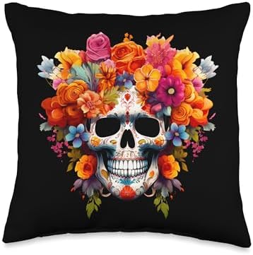 KIM101DESIGN THANKSGIVING DAY OF DEAD Dead Flower Sugar Skull Dia DE Los Muertos Mexico Day Throw Pillow, 16x16, Multicolor by Unknown