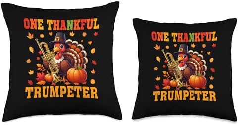One Thankful Trumpeter Player Thanksgiving Turkey Instrument Throw Pillow - Image 3