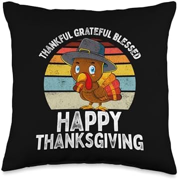 Thankful Grateful Blessed Happy Thanksgiving Turkey Women Throw Pillow by Unknown