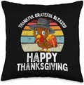 Thankful Grateful Blessed Happy Thanksgiving Turkey Women Throw Pillow by Unknown